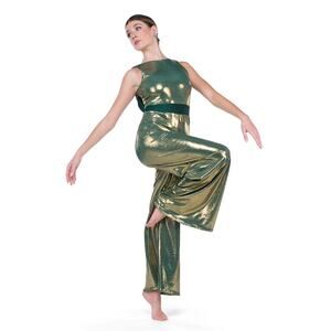 Dance Costume AWCT 24079 Medium Adult Green Jumpsuit Contemporary Metallic Jazz